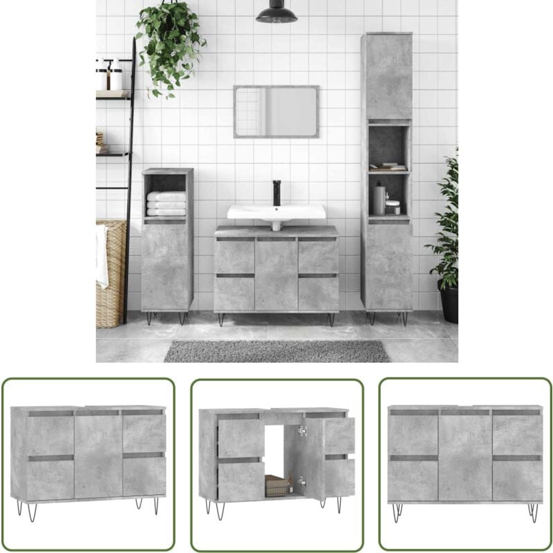 The Living Store - Armoire salle de bain gris béton 80x33x60cm bois d'ingénierie - Meuble Salle De Bain - Armoire Salle De Bain - Rangement Salle De