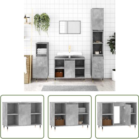 The Living Store Armoire salle de bain gris béton 80x33x60cm bois d'ingénierie - Meuble De Salle De Bain - Armoire Salle De Bain - Rangement Salle De Bain - Meuble Lavabo - Design Industriel