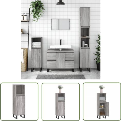 The Living Store Armoire salle de bain sonoma gris 30x30x100 cm - Meuble De Salle De Bain - Armoire Salle De Bain - Rangement Salle De Bain - Armoire Grise - Meuble Design