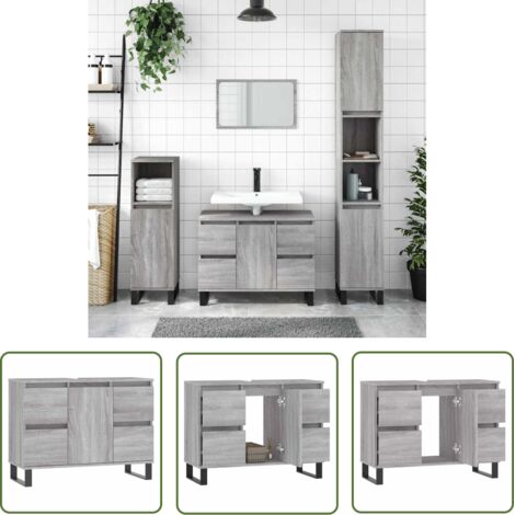 The Living Store Armoire salle de bain sonoma gris 80x33x60 cm bois d'ingénierie - Meuble De Salle De Bain - Armoire Salle De Bain - Rangement Salle De Bain - Armoire Grise - Meuble Design