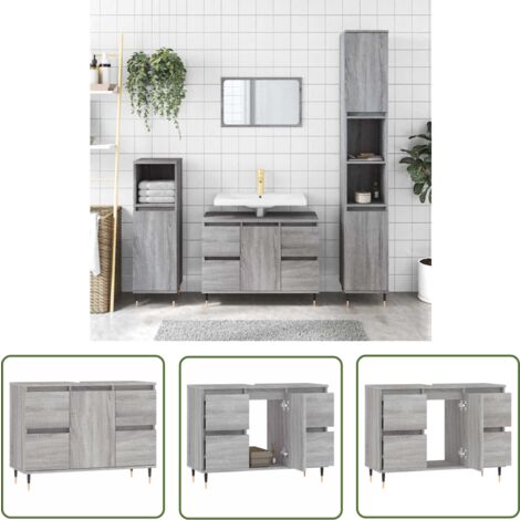 The Living Store Armoire salle de bain sonoma gris 80x33x60 cm bois d'ingénierie - Meuble Salle De Bain - Armoire Salle De Bain - Rangement Salle De Bain - Commode Salle De Bain - Design Industriel
