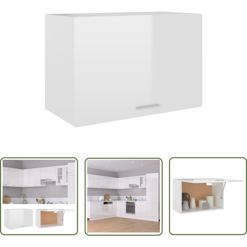 Armoire suspendue Blanc brillant 60x31x40 cm Bois d'ingénierie - Armoire Suspendue - Meuble De Cuisine - Rangement Cuisine - Armoire Blanche