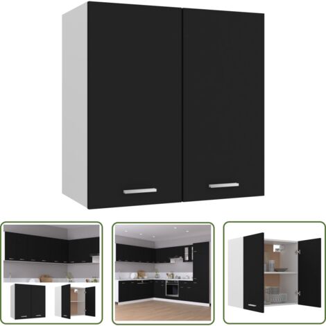 The Living Store Armoire suspendue Noir 60x31x60 cm Bois d'ingénierie - Armoire Suspendu - Meuble De Cuisine - Rangement Cuisine - Armoire Noire - Armoire Bois