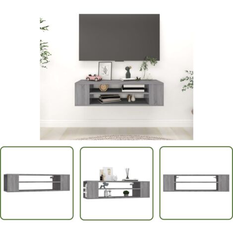 The Living Store Armoire TV suspendue Sonoma gris 100x30x26,5 cm Bois Ingénierie - Meuble Tv Suspendu - Armoire Tv - Meuble Tv Design - Rangement Tv - Meuble Salon