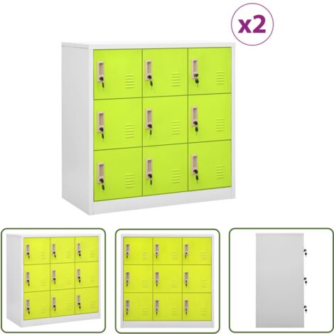 The Living Store Armoires à casiers 2 pcs Gris clair et vert 90x45x92,5 cm Acier - Meubles De Rangement - Armoires Métalliques - Armoires Scolaires - Casier Métallique - Organisation Maison