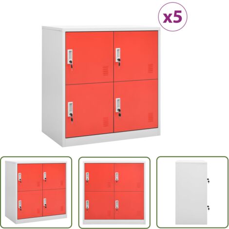 The Living Store Armoires à casiers 5 pcs Gris clair et rouge 90x45x92,5cm Acier - Meuble De Rangement - Armoire Métallique - Armoire Scolaire - Casier Verrouillable - Organisation