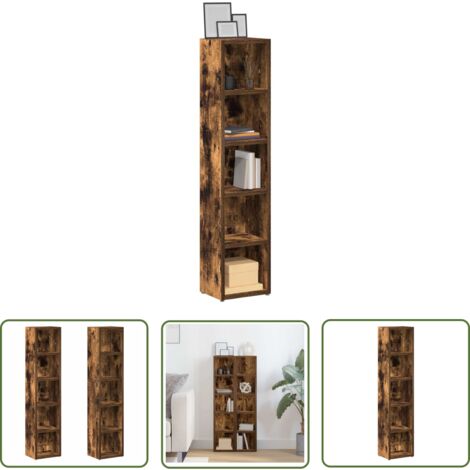The Living Store Armoires à CD 2 pcs Chêne fumé 21x16x93,5 cm Bois d'ingénierie - Meuble TV - Bibliothèque - Rangement Cd - Rangement Dvd - Rangement Blu-ray