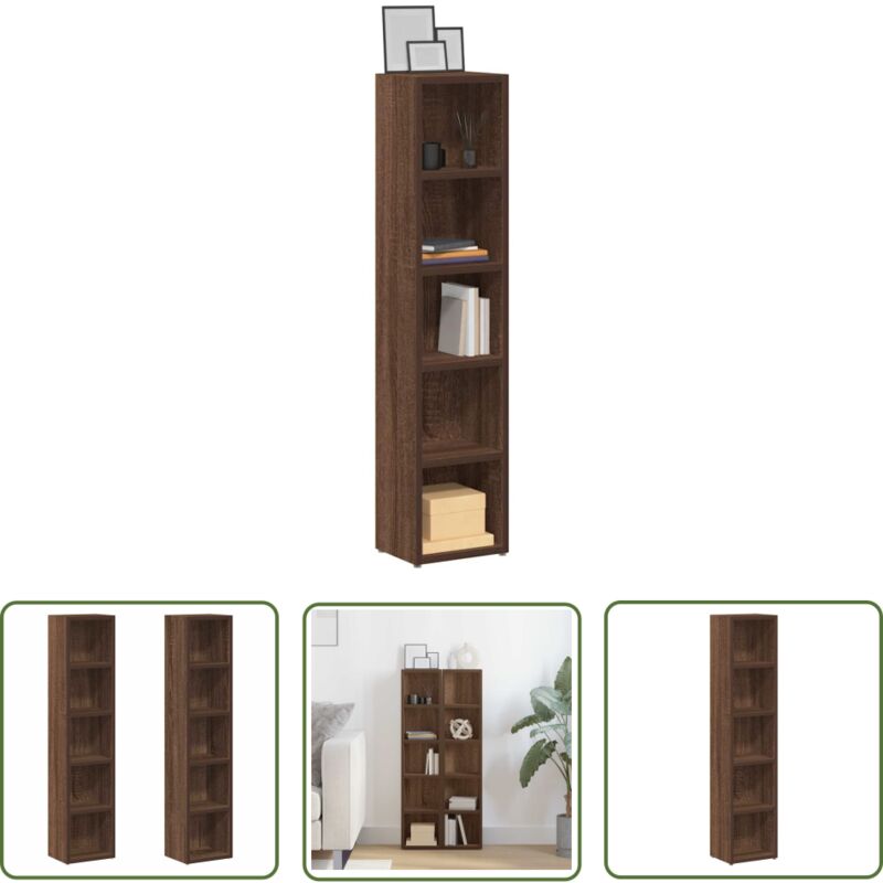 The Living Store - Armoires à cd 2 pcs Chêne marron 21x16x93,5cm Bois d'ingénierie - Meuble De Rangement Cd - Bibliothèque Murale - Rangement Dvd Blu