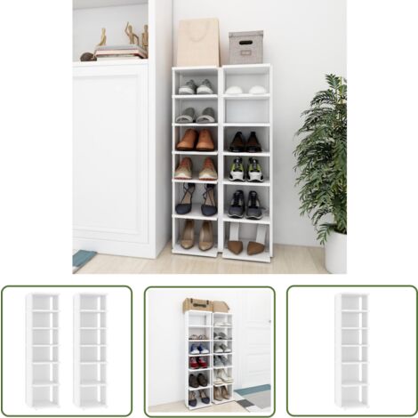 The Living Store Armoires à chaussures 2 pcs Blanc 27,5x27x102cm bois ingénierie - Rangement Chaussures - Meuble Chaussure - Rangement Intérieur - Étagère Chaussures - Armoire À Chaussures