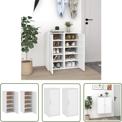 The Living Store Armoires à chaussures 2 pcs Blanc 32x35x70 cm Aggloméré - Meuble À Chaussures - Rangements Chaussures - Armoire À Chaussures - Organiseur Chaussures - Rangement Intérieur