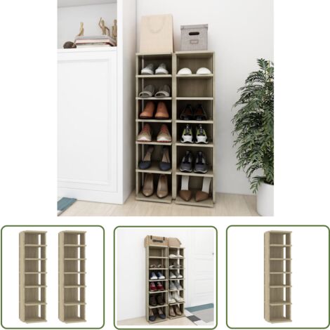 The Living Store Armoires à chaussures 2 pcs Chêne Sonoma 27,5x27x102 cm - Rangement Chaussures - Meuble Chaussure - Rangement Intérieur - Étagère Chaussures - Armoire À Chaussures