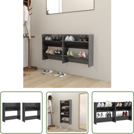 The Living Store Armoires à chaussures murales 2 pcs gris brillant 60x18x60 cm - Armoire À Chaussures Murale - Rangement Chaussures - Meuble Chaussure - Organiseur Chaussures - Placard Chaussures