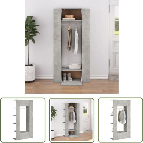 The Living Store Armoires de couloir 2 pcs gris béton bois d'ingénierie - Meubles D'entrée - Armoires Murales - Rangements Étroits - Placard Mural - Organisation Intérieur
