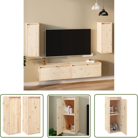 The Living Store Armoires murales 2 pcs 30x30x80 cm Bois de pin massif - Étagères Murales - Bibliothèque Murale - Rangement Mural - Meuble Suspendu - Décoration Murale