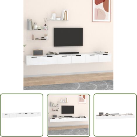 The Living Store Armoires murales 2 pcs blanc 102x30x20 cm bois d'ingénierie - Etagere Murale - Bibliothèque Murale - Rangement Mural - Meubles Tv - Meuble Suspendus