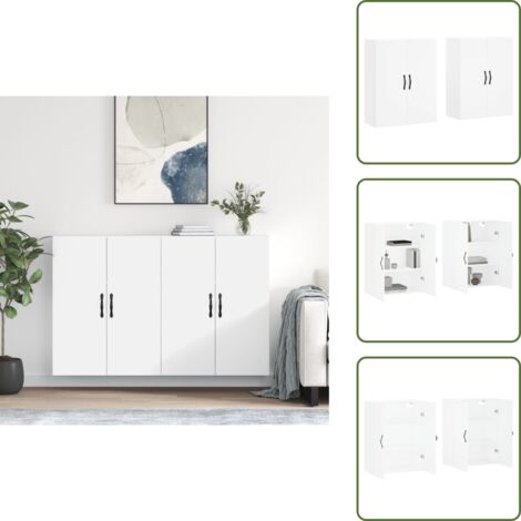 The Living Store Armoires murales 2 pcs blanc bois d'ingénierie - Armoire Murale - Meuble De Rangement - Buffet - Placard - Étagère Murale