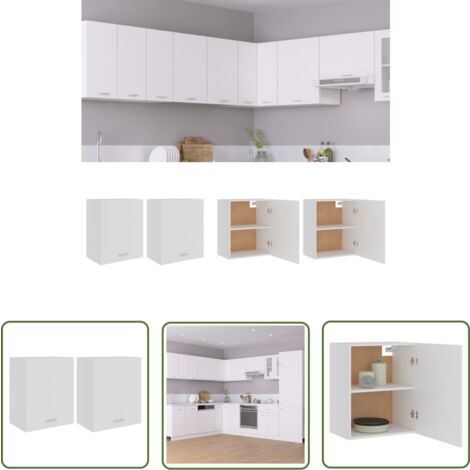The Living Store Armoires suspendues 2 pcs Blanc 50x31x60 cm Bois d’ingénierie - Armoires Suspendues - Meuble De Cuisine - Rangements Cuisine - Armoire Blanche - Stockage Cuisine