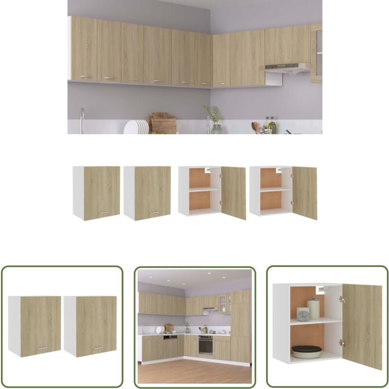 The Living Store - Armoires suspendues 2 pcs Chêne sonoma Bois d'ingénierie - Armoires Suspendues - Meuble De Cuisine - Rangements Cuisine - Armoire