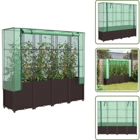 The Living Store Arriate con cubierta invernadero aspecto ratán 160x40x153 cm - Invernadero