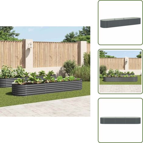 The Living Store Arriate de acero galvanizado gris 320x80x44 cm - Macetas al aire libre