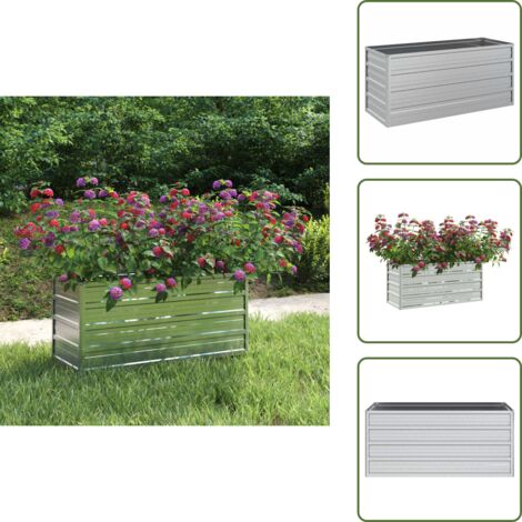 The Living Store Arriate de acero galvanizado plateado 100x40x45 cm - Macetero para jardín