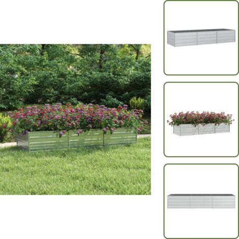 The Living Store Arriate de acero galvanizado plateado 240x80x45 cm - Macetero para jardín