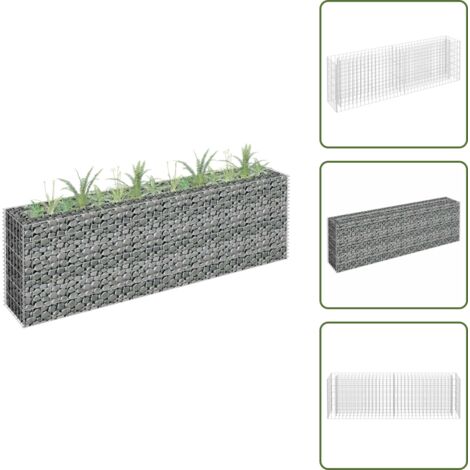 The Living Store Arriate de gaviones de acero galvanizado 180x30x60 cm - Gaviones para jardín