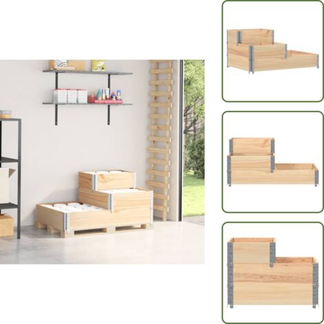 The Living Store Arriate elevado de 3 niveles madera maciza de pino 120x80 cm - Jardinera de madera