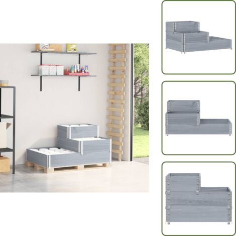 The Living Store Arriate elevado de 3 niveles madera maciza pino gris 120x80 cm - Arriate