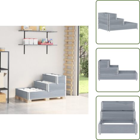 The Living Store Arriate elevado de 3 niveles madera maciza pino gris 120x80 cm - Arriate