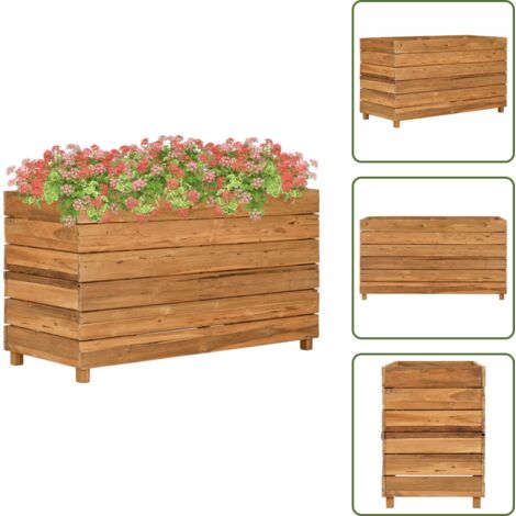 The Living Store Arriate elevado madera de teca reciclada y acero 100x40x55 cm - Jardinera de teca