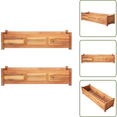 The Living Store Arriates elevados de jardín 2 pzas madera acacia 100x30x25 cm - Jardinera de madera