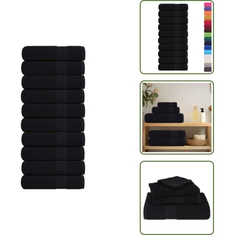 The Living Store Asciugamani da bagno FROGN 10 pz Nero 100x150 cm 360 g/m² - Cotone