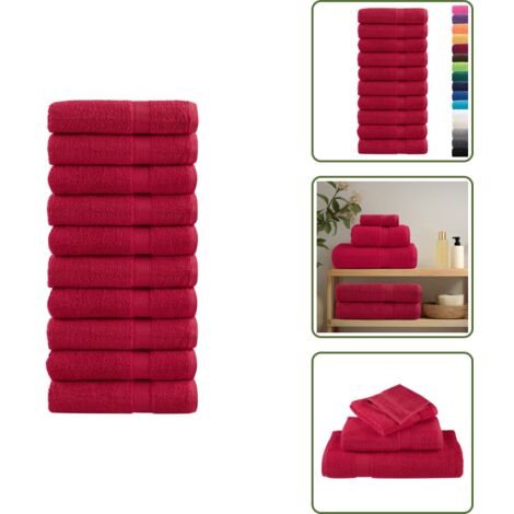 The Living Store Asciugamani da bagno Premium SOLUND 10 pz Rosso 100x150 cm 600 g/m² - Cotone