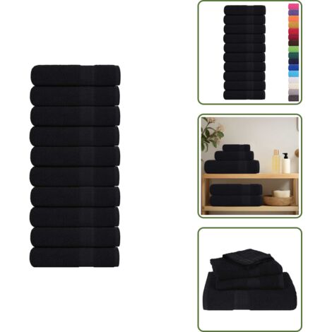 The Living Store Asciugamani da doccia FROGN 10 pz Nero 70x140 cm 360 g/m² - Cotone