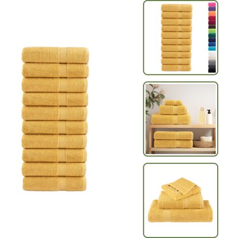 The Living Store Asciugamani da doccia premium SOLUND 10 pezzi Oro 70x140 cm 600 g/m² - Asciugamani da bagno