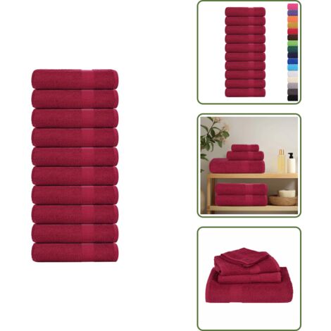 The Living Store Asciugamani FROGN 10 pz Bordeaux 50x100 cm 360 g/m² - Asciugamani cotone