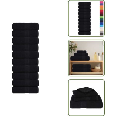 The Living Store Asciugamani FROGN 10 pz Nero 30x30 cm 360 g/m² - Asciugamani per il viso