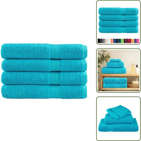 The Living Store Asciugamani Premium SOLUND 4pz Turchese 100x200cm 600 g/m² - Asciugamani in cotone