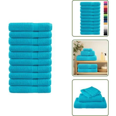 The Living Store Asciugamani SOLUND 10 pz Turchese 100x200 cm 600 g/m² - Asciugamani da uso domestico