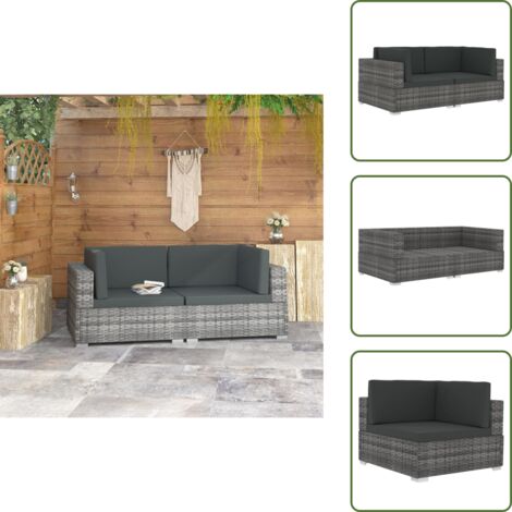 The Living Store Asiento seccional de esquina con cojines 2 pzas ratán PE gris - Sofá de jardín