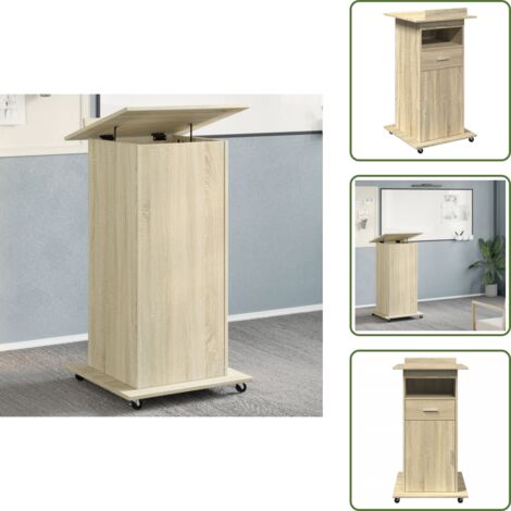 The Living Store Atril con ruedas y cajón madera roble Sonoma 55x55x107 cm - Escritorio inclinable