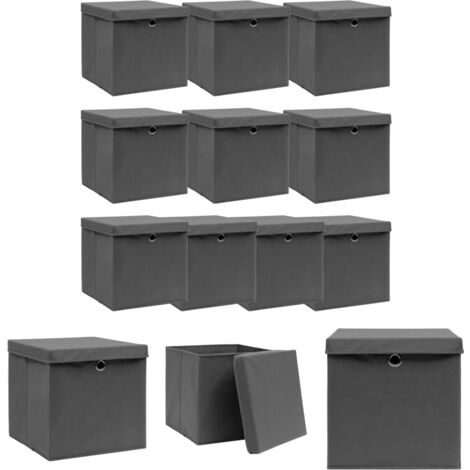 The Living Store Aufbewahrungsboxen mit Deckeln 10 Stk. Grau 32x32x32 cm Stoff - Ordnungshelfer