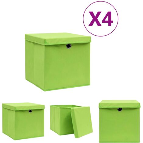 The Living Store Aufbewahrungsboxen mit Deckeln 4 Stk. 28x28x28 cm Grün - Ordnungshelfer