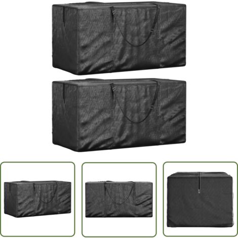 The Living Store Aufbewahrungstasche für Gartenkissen 2 Stk. Schwarz 150x75x75cm - Gartenabdeckung - Aufbbewahrungsbox - Gartendecke - Wetterfeste Tasche - Gartenmöbelschutzhülle