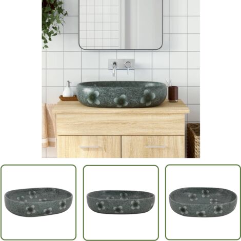 The Living Store Aufsatzwaschbecken Blau Oval 59x40x14 cm Keramik - Badezimmersanierung - Waschen - Handwäsche - Dusche - Aufstellwaschbecken