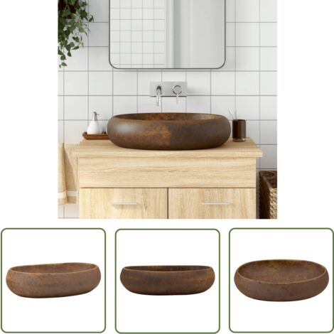 The Living Store Aufsatzwaschbecken Braun Oval 59x40x15 cm Keramik - Badezimmersanierung - Waschbecken Braun - Keramikwaschbecken - Handgefertigtes Waschbecken - Aufsetzbecken
