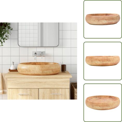 The Living Store Aufsatzwaschbecken Braun Oval 59x40x15 cm Keramik - Keramik Waschbecken