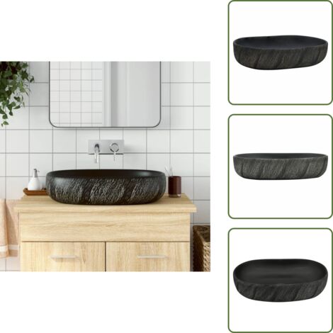 The Living Store Aufsatzwaschbecken Schwarz Oval 59x40x14 cm Keramik - Keramik Waschbecken