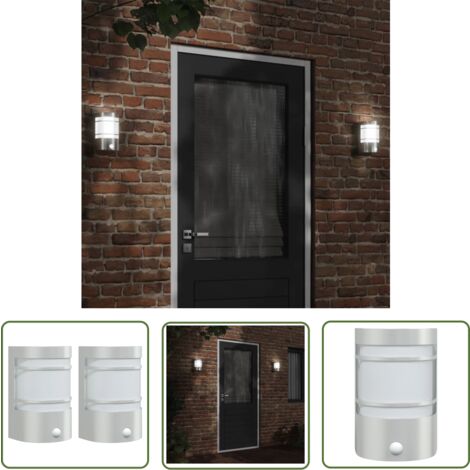 The Living Store Außenwandleuchten mit Bewegungsmelder 2 Stk. Silbern Edelstahl - Outdoor-Beleuchtung - Gartenbeleuchtung - Wandleuchte - LED-Leuchte - Bewegungsmelder